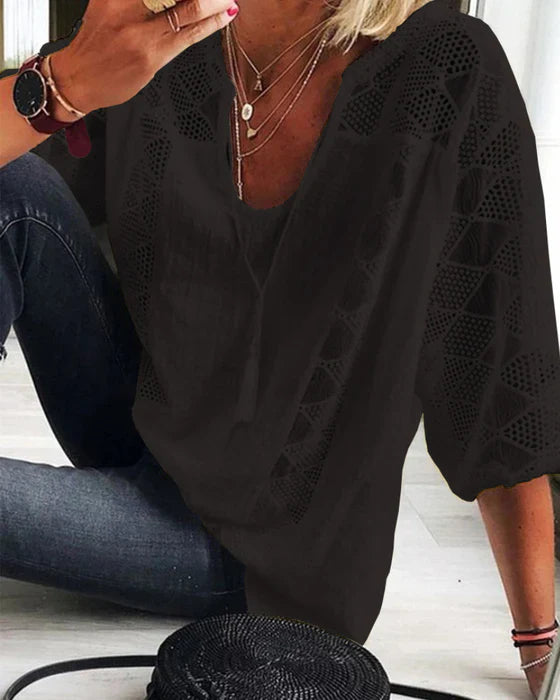 Women's Summer Blouse with Slit Collar | Breathable 0
