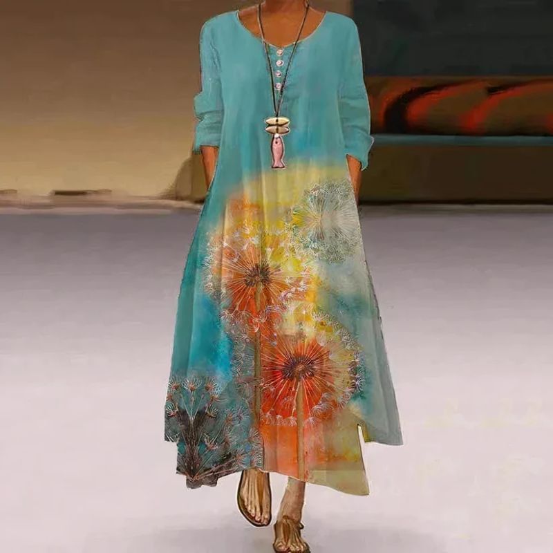 Women's Summer Double Layered Long Sleeve Printed Maxi Dress 6