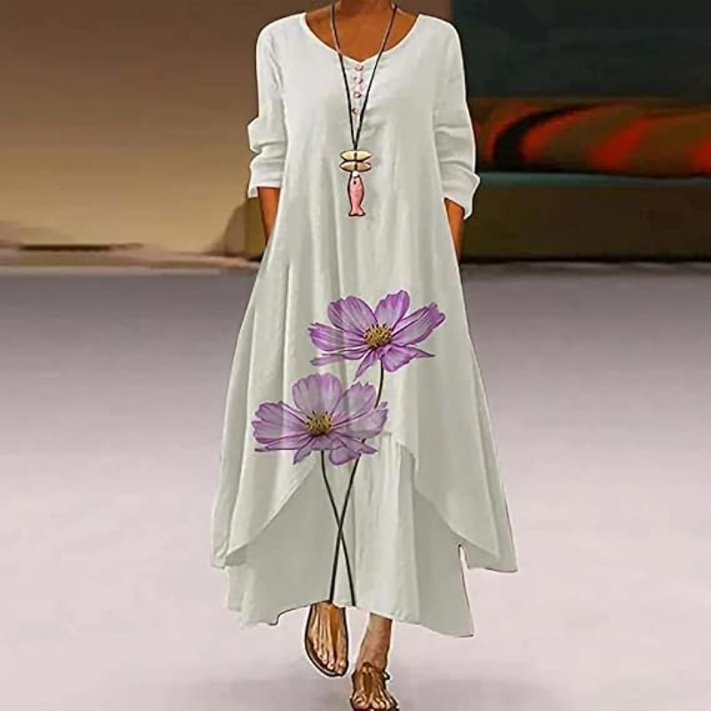 Women's Summer Double Layered Long Sleeve Printed Maxi Dress 7