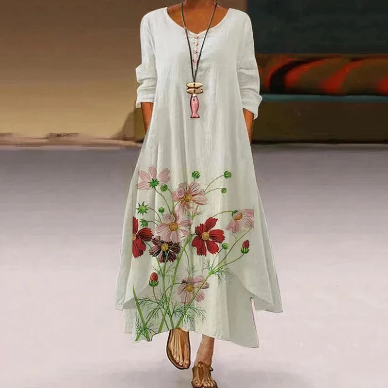 Women's Summer Double Layered Long Sleeve Printed Maxi Dress 8