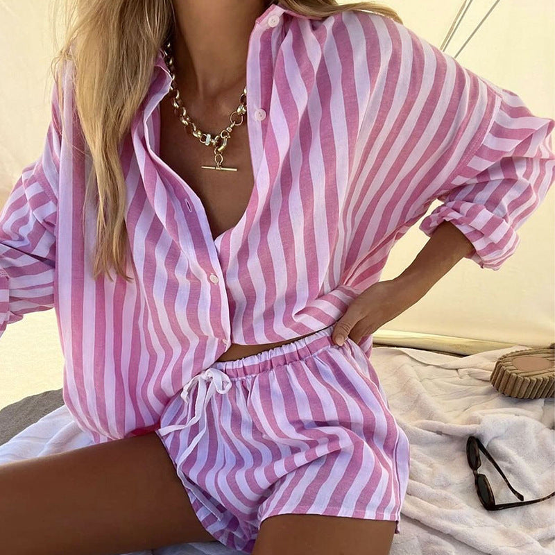 Women’s Two-Piece Set – Lightweight Button-Up Top & Relaxed Fit Shorts – Casual Wear 1