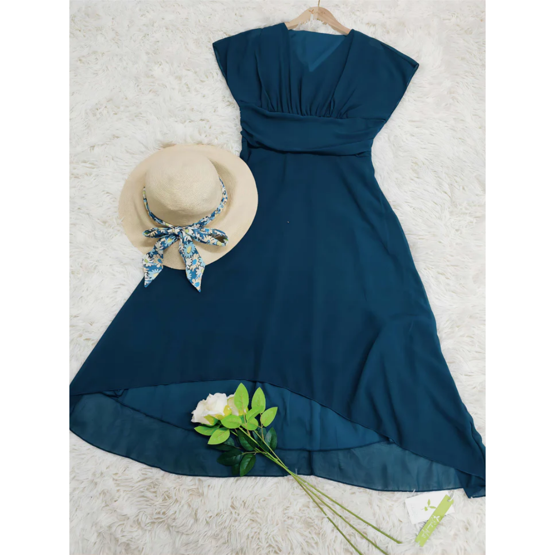 Women's V-Neck Flared Formal Dress | Midi 1
