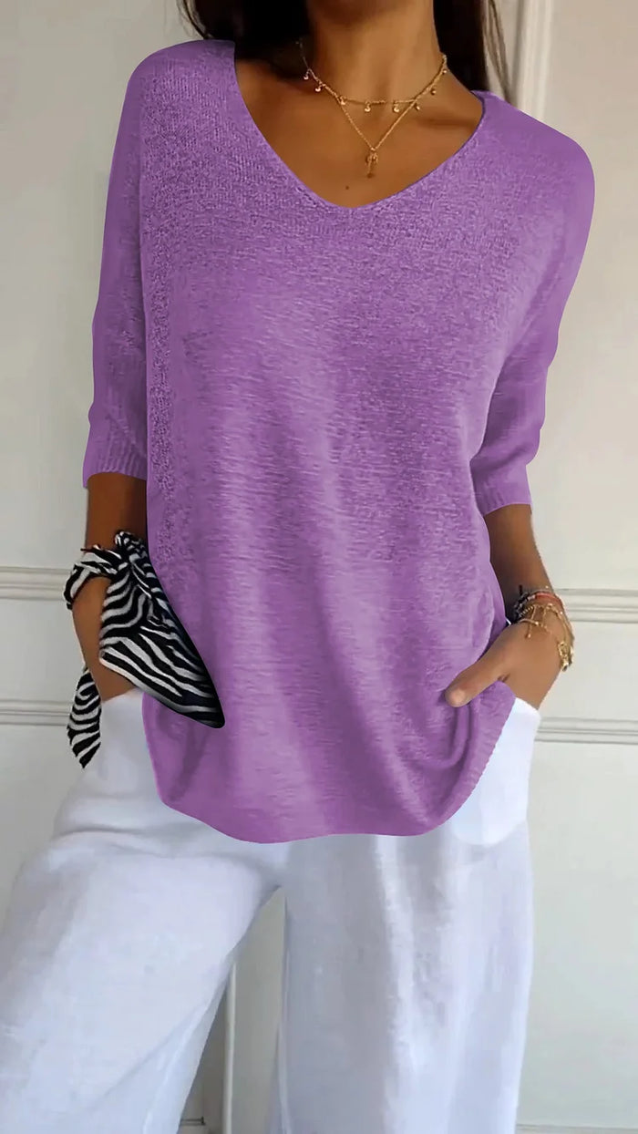 Women's V-neck knitted top with 3/4 sleeves 4