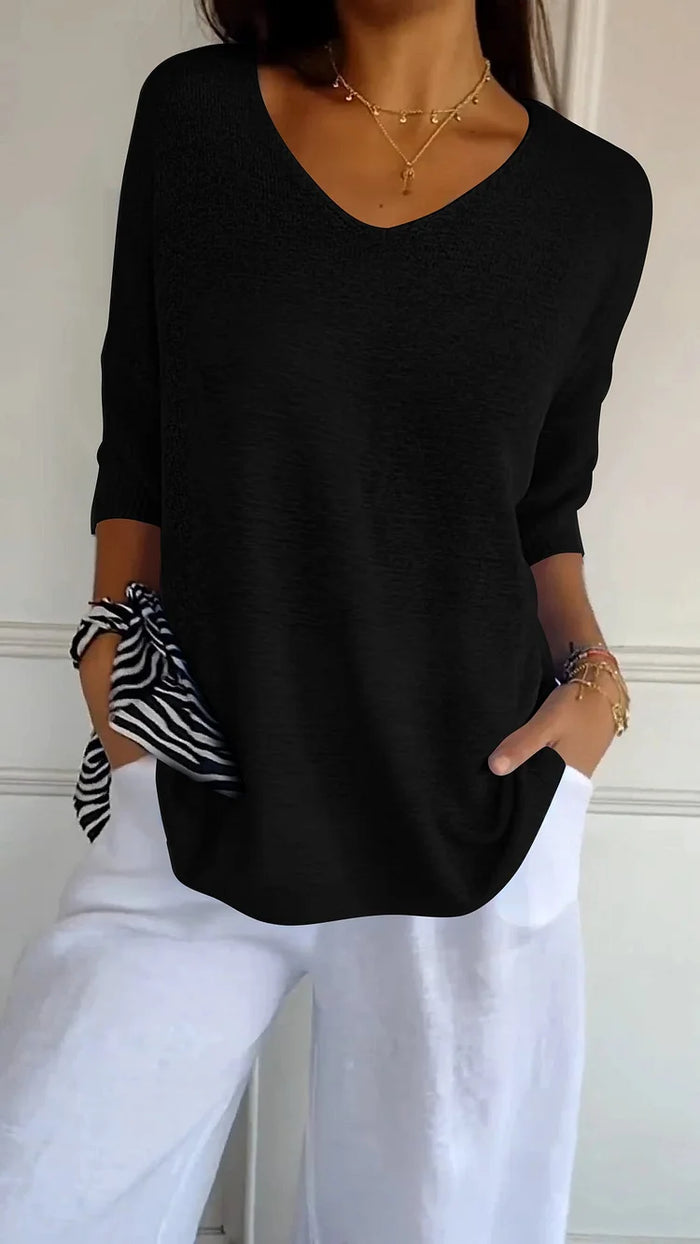 Women's V-neck knitted top with 3/4 sleeves 5
