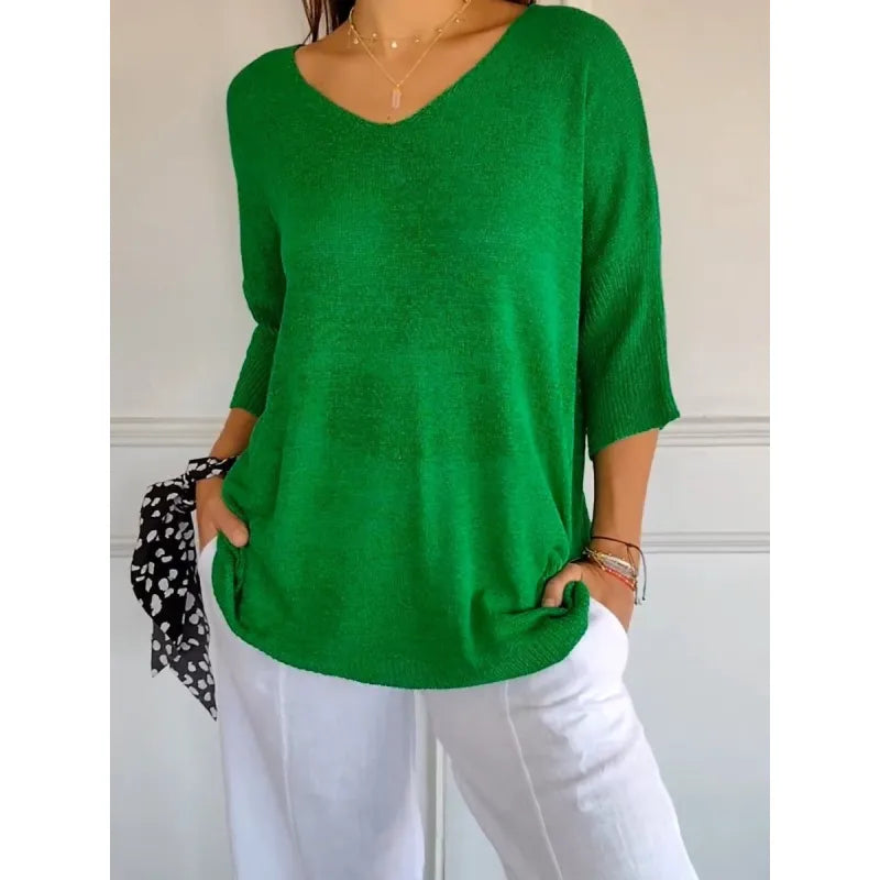 Women's V-neck knitted top with 3/4 sleeves 8