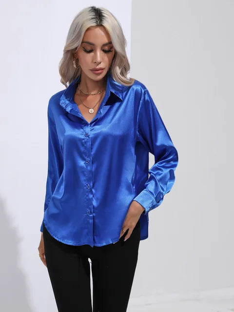 Women's elegant loose satin long sleeve blouse 0