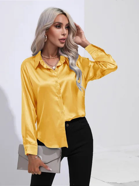 Women's elegant loose satin long sleeve blouse 13