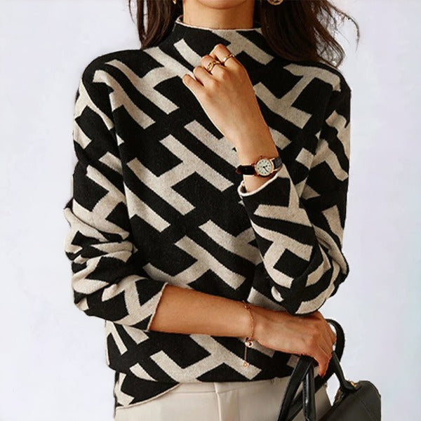 Women's long sleeve geometric knitted top 0