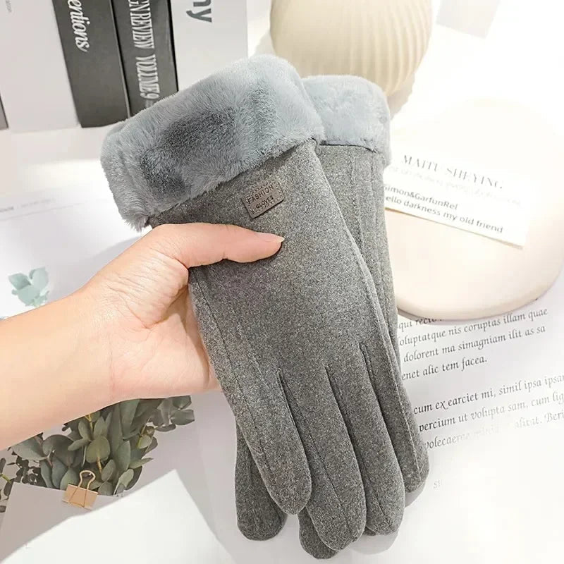 Women's suede winter gloves with touchscreen function 2