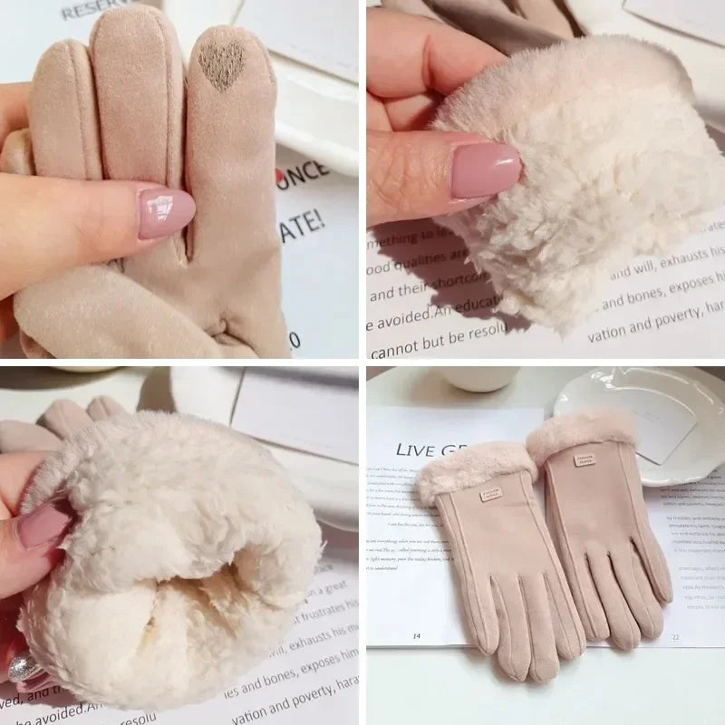 Women's suede winter gloves with touchscreen function 3