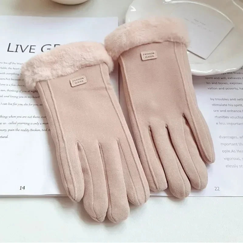 Women's suede winter gloves with touchscreen function 5