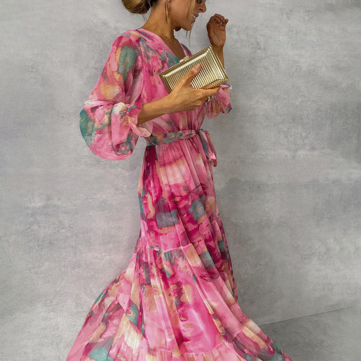 Women's wrap dress with flower pattern and long sleeves Maxi 0