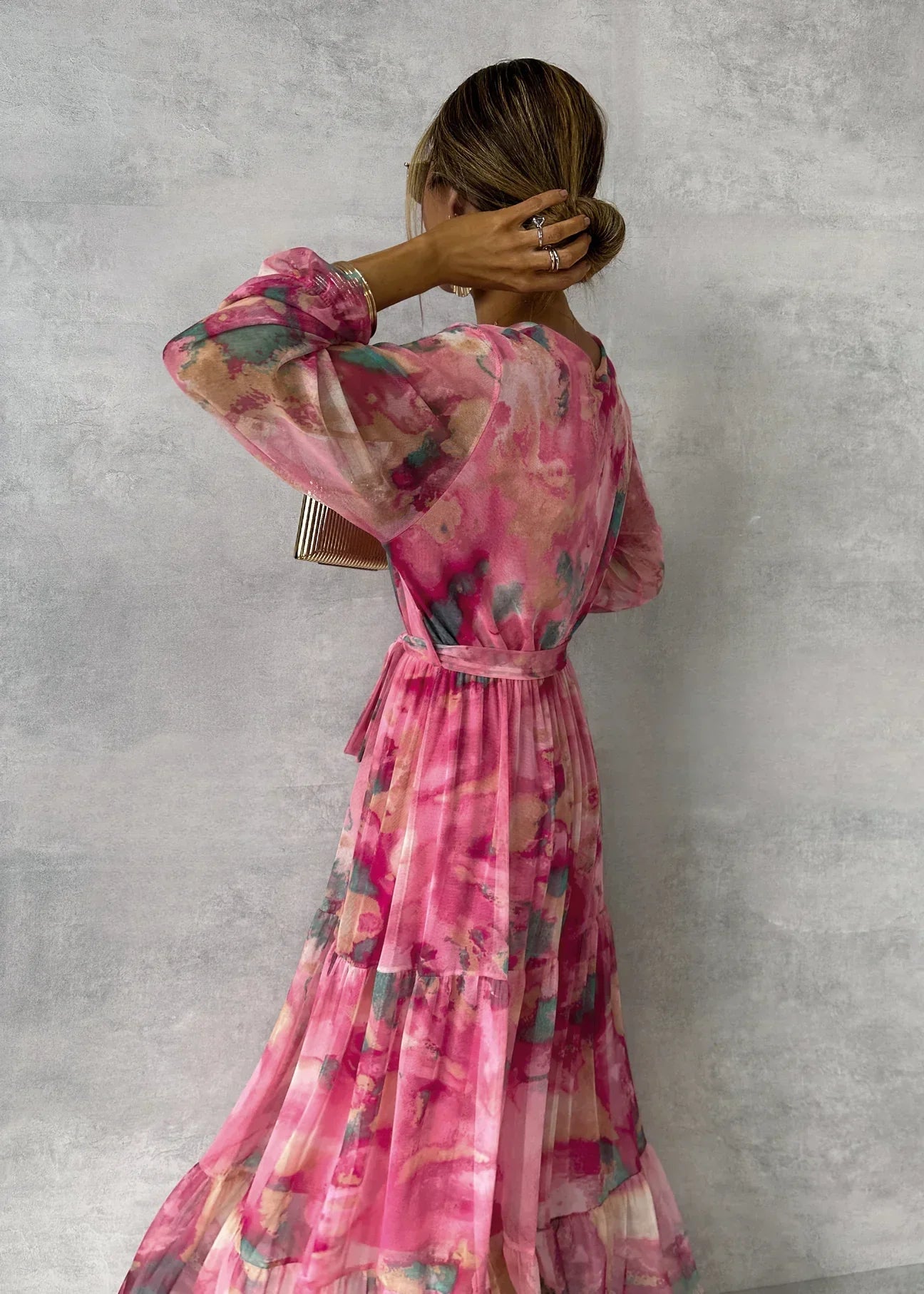 Women's wrap dress with flower pattern and long sleeves Maxi 2